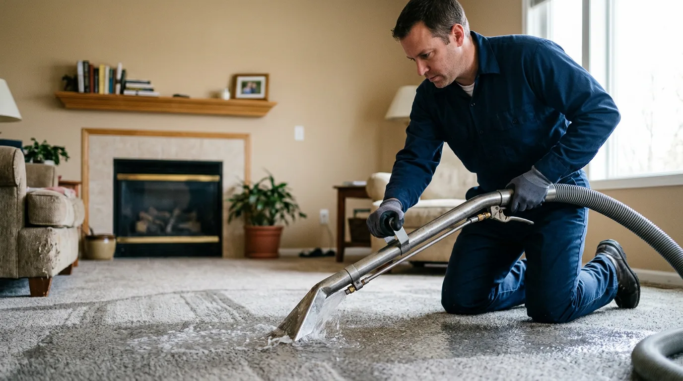 Water damage restoration technician working near Ingraham, IL